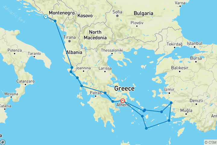Mapa de Descubre el Mediterráneo Oriental 2027 - 15 Días (from Dubrovnik to Atenas)