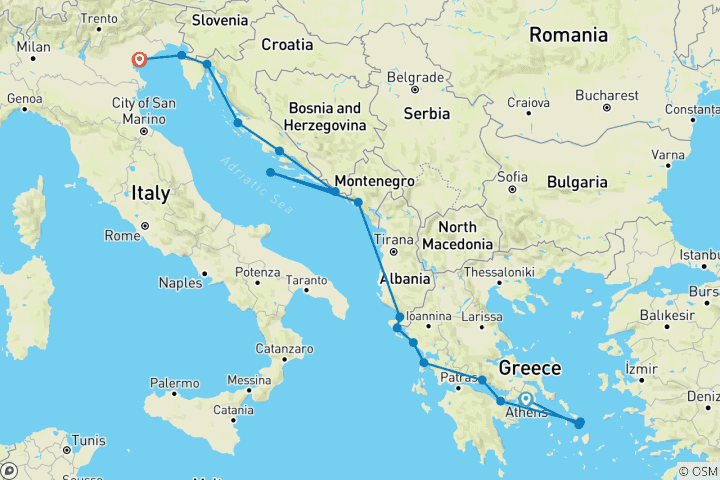 Carte du circuit Découvrez la Grèce, le canal de Corinthe et l'Adriatique 2027