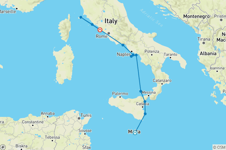 Carte du circuit Naviguer de la Sicile à l'île d'Elbe en passant par la côte amalfitaine