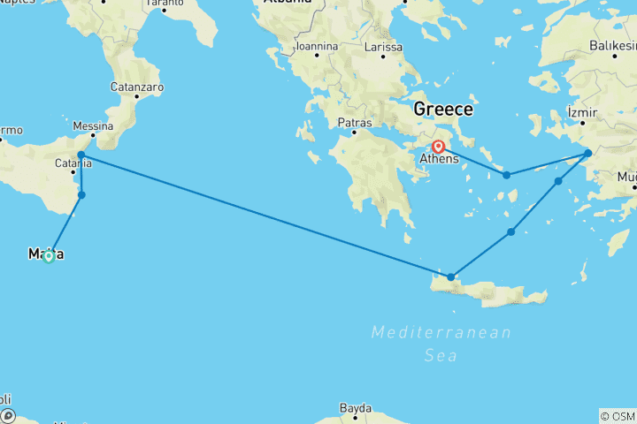 Carte du circuit Horizons méditerranéens : De Malte à la Grèce