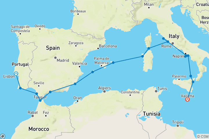 Carte du circuit Découvrez la beauté de la Méditerranée - Lisbonne