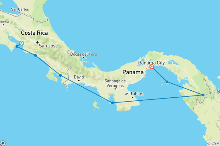 Map of Coastal Adventures: Costa Rica & Panama
