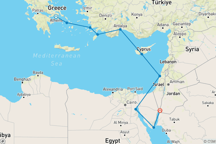 Map of Ancient Wonders - Athens to Aqaba via the Suez Canal