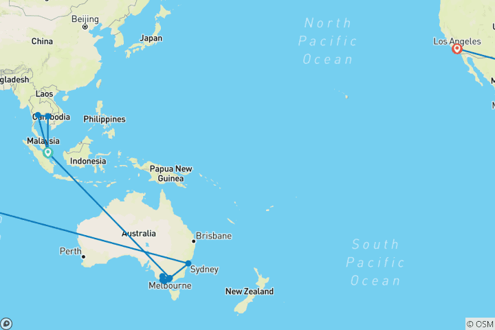 Carte du circuit Autour du monde : Buzz asiatique, routes australiennes et lueur américaine
