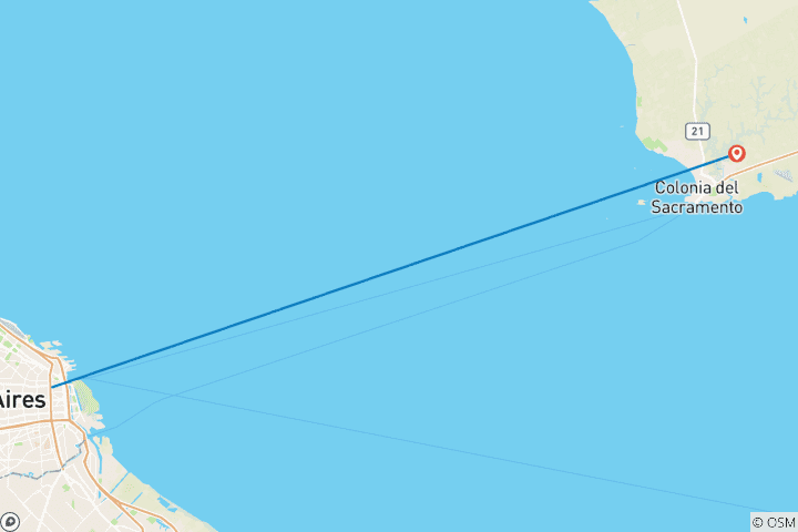 Map of Buenos Aires and Colonia, Uruguay (4 Days)