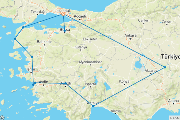Karte von 14 Tage Islamisches Erbe und historische Türkei Tour