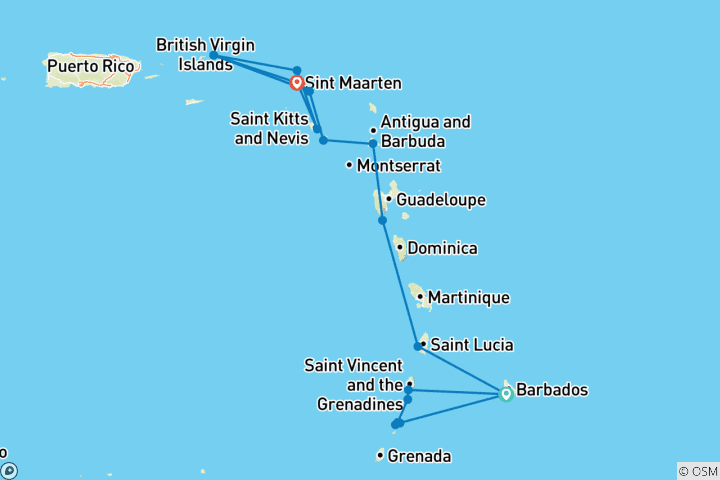Carte du circuit Voyage épique : De la Barbade à Saint-Martin
