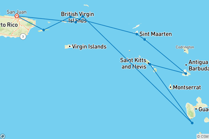 Carte du circuit Découvrez les îles de plaisance des Caraïbes 2027-2028 - 15 jours