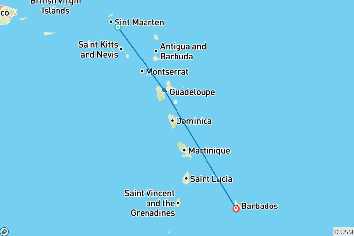 Map of Discover the Pearls of the Caribbean 2027-2028 - 15 Days (from Gustavia to Bridgetown)