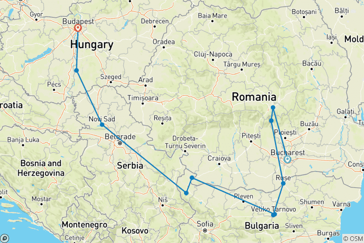 Mapa de Leyendas de los Balcanes con Transilvania Bucarest → Budapest (2027)
