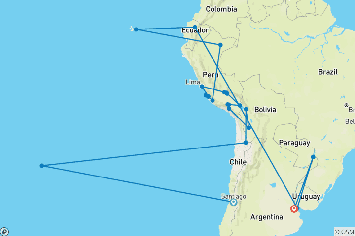 Kaart van Overland Latijns-Amerika (editie Paaseiland)
