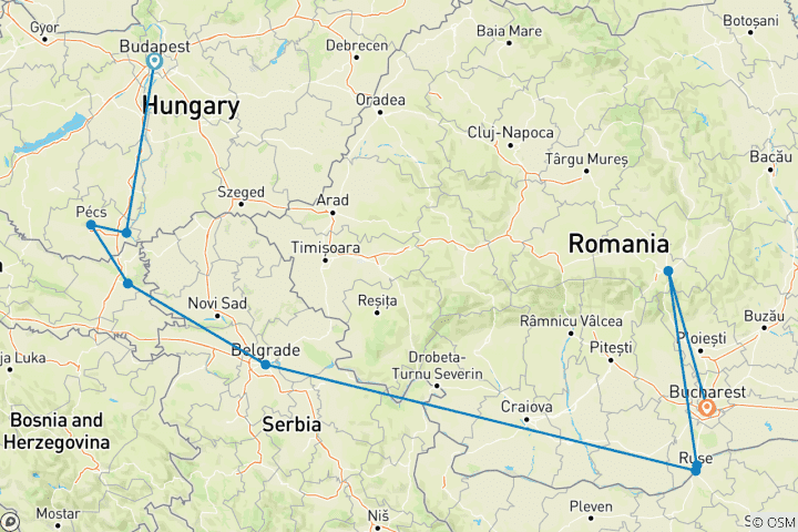 Karte von Balkan Abenteuer mit Transsilvanien Budapest bis Bukarest