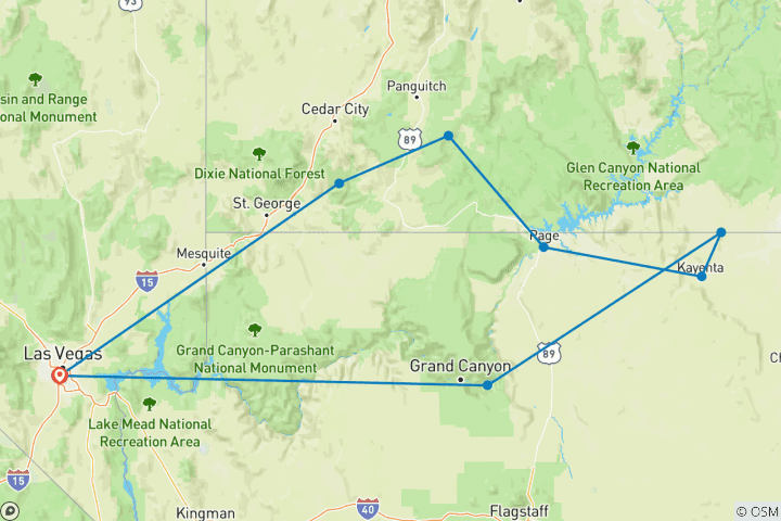 Carte du circuit Le meilleur de l'Ouest américain