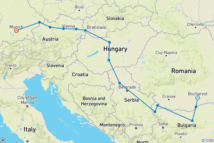 Map of Grand Danube Bucharest → Munich (2027)