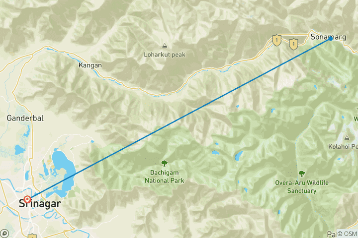 Kaart van Majestueus Sonamarg: een dagtocht naar de gouden weide vanuit Srinagar