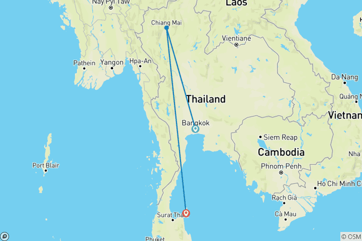 Carte du circuit Circuit à vie Smiling Thailand avec Bangkok, Chiang Mai et Koh Samui - 11 jours