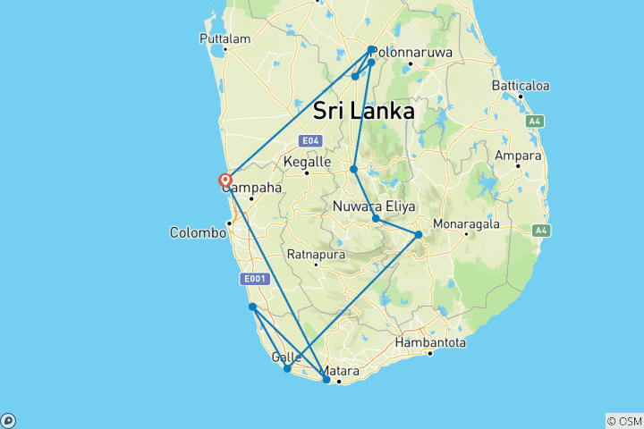 Karte von 14 Tage Sri Lanka spaket