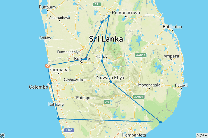 Karte von 8 Tage Sri Lanka