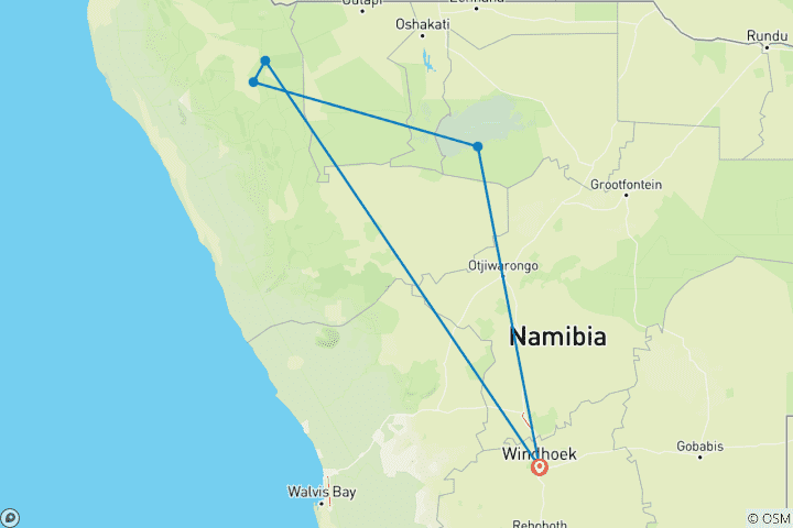 Carte du circuit Safari de 5 jours dans la tribu Himba et à Etosha