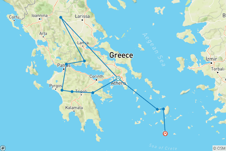 Carte du circuit Premium Grèce en profondeur (11 destinations)