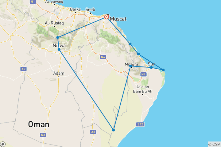 Carte du circuit Oman en 3 jours - Circuit de groupe