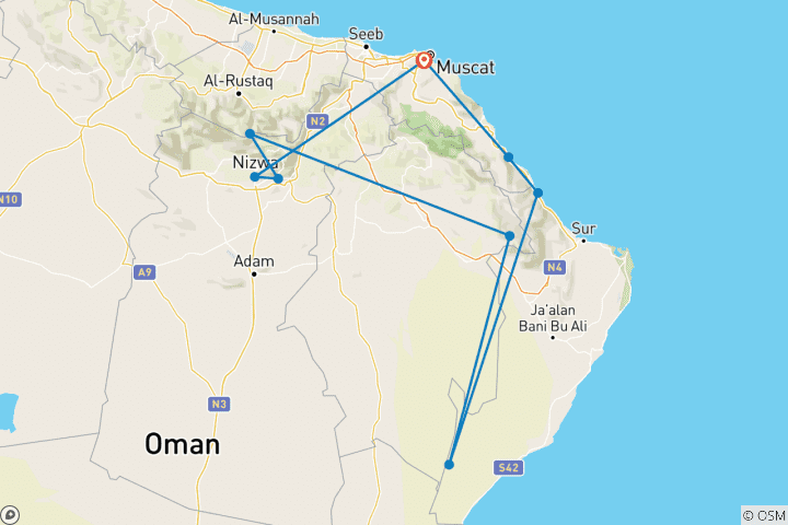 Map of Essence of Oman: 3-Day Discovery Group Tour