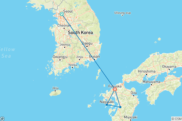 Carte du circuit 11 jours Découvrez le meilleur de la Corée et du Kyushu japonais (guide et chauffeur privés）Family Tour Customizable
