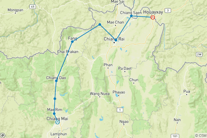 Map of Chiang Mai to the Mekong by Gravel Bike
