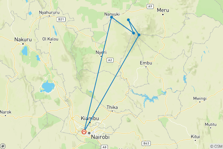 Carte du circuit Trekking au Mont Kenya par l'itinéraire Sirimon - 4 jours