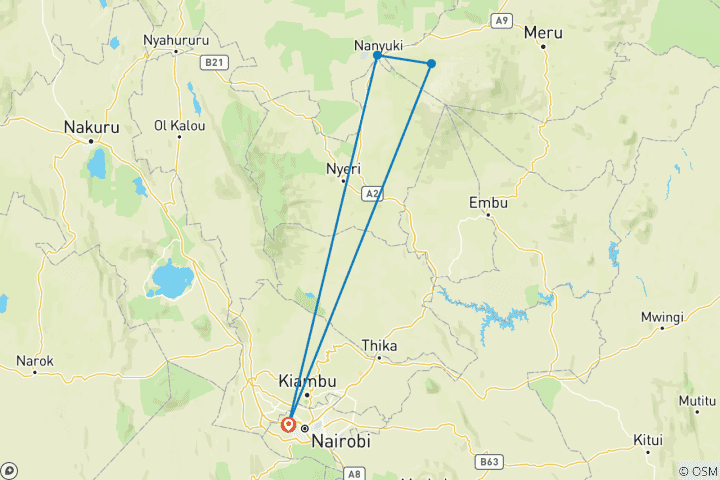 Karte von Mount Kenya Besteigung über Nacht - Sirimon Route - 2 Tage