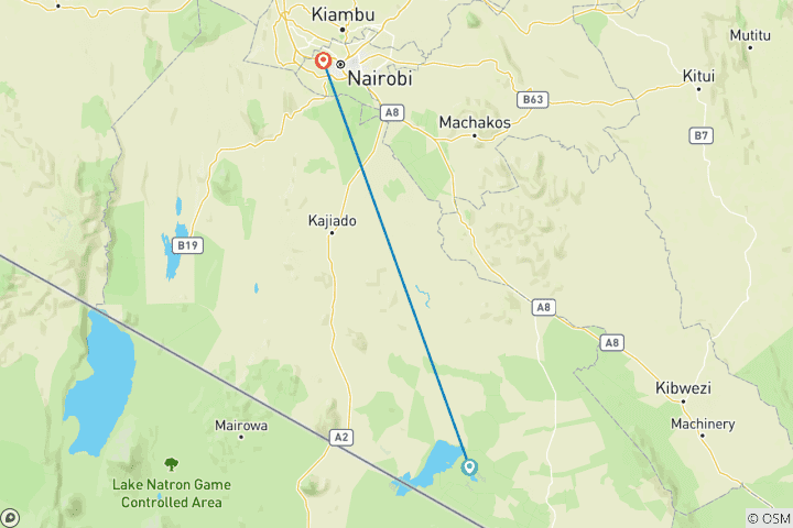 Carte du circuit 3 jours, 2 nuits Parc national d'Amboseli au départ de Nairobi avec prise en charge gratuite à l'aéroport