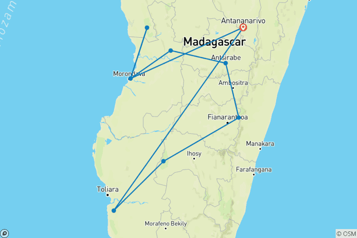 Carte du circuit Aventure faunique à Madagascar