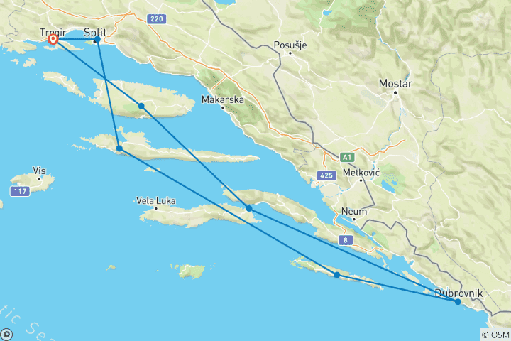 Karte von Riva Kreuzfahrt ab/bis Trogir