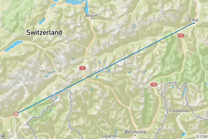 Carte du circuit Liens gris de la Bernina et du Glacier Express