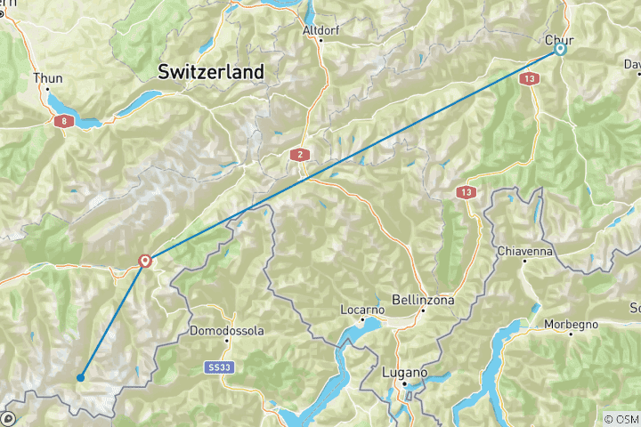 Carte du circuit Magie hivernale de la Bernina et du Glacier Express