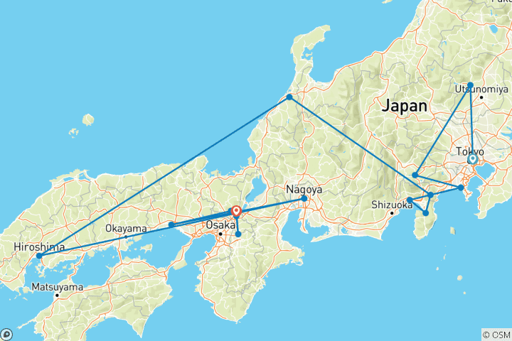 Map of Japan for Individualists (incl. flight) (from Tokyo to Kyoto)