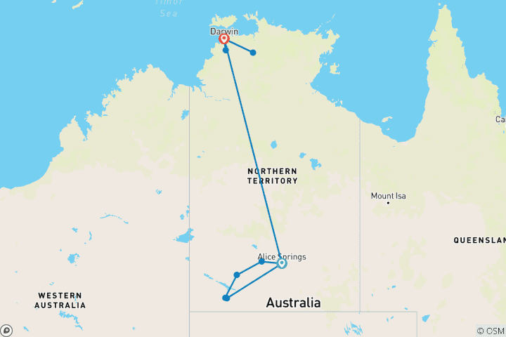 Carte du circuit Le meilleur du Territoire du Nord (including Uluru)