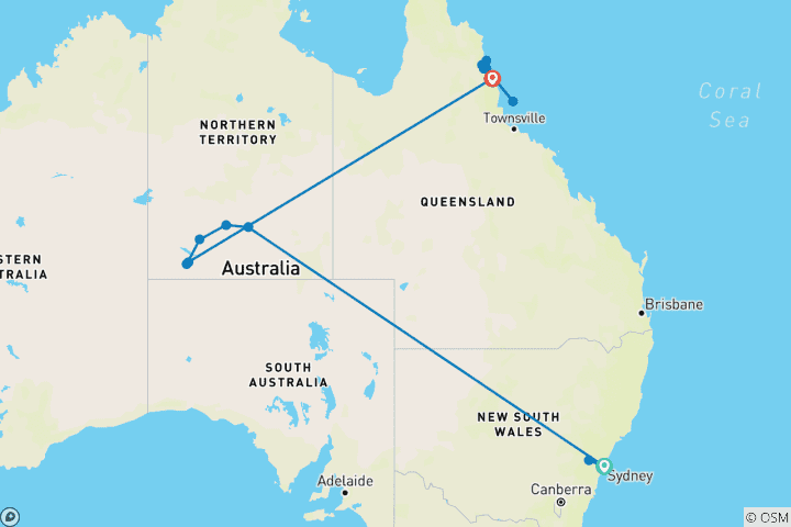 Carte du circuit Le meilleur de l'Australie (36 destinations)