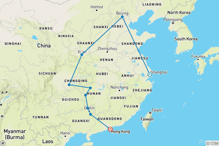 Karte von Zhangjiajie - 21 Tage Erlebnis-Reise