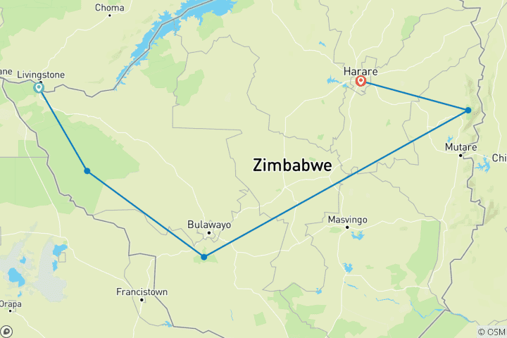 Karte von Matobo - 16 Tage Erlebnis-Reise