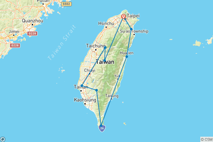 Carte du circuit Totalement Taïwan - 5 jours