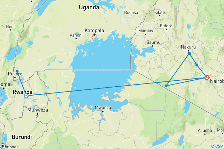Carte du circuit Premium Ouganda, Rwanda et Kenya
