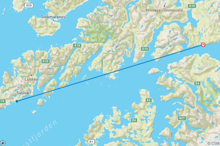 Carte du circuit La magie de l'hiver dans les Lofoten