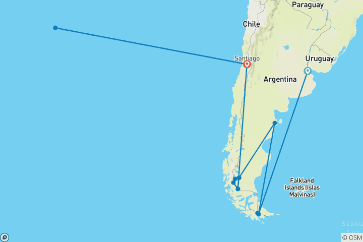 Karte von Rauhes Patagonien & mystische Osterinsel