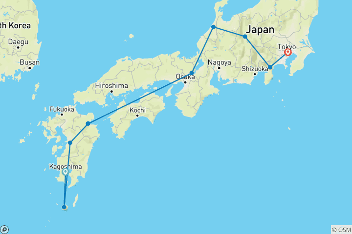 Karte von Malerisches Japan - Natur und Kultur vom Feinsten (nur Landprogramm)