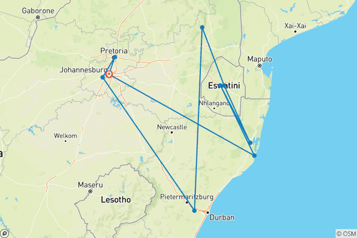 Map of ADAC Special South Africa - Safari, Kingdoms & Coastal Magic
