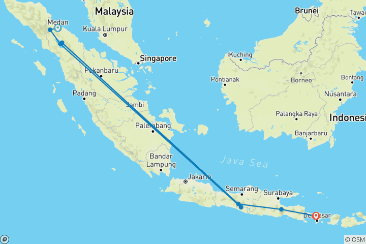 Carte du circuit Les hauts lieux de l'Indonésie - Découvrez Sumatra et Java (voyage de groupe)
