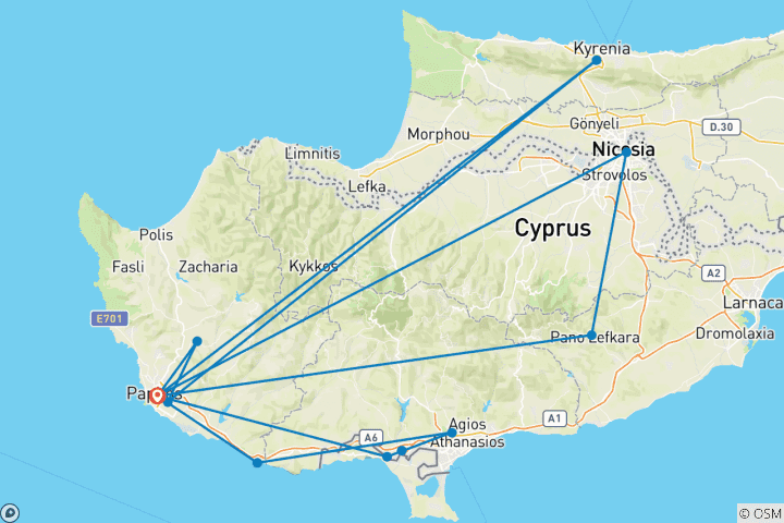 Mapa de 8 Días en Chipre: Un tapiz de historia, mitos y vida mediterránea (Llegadas en viernes)