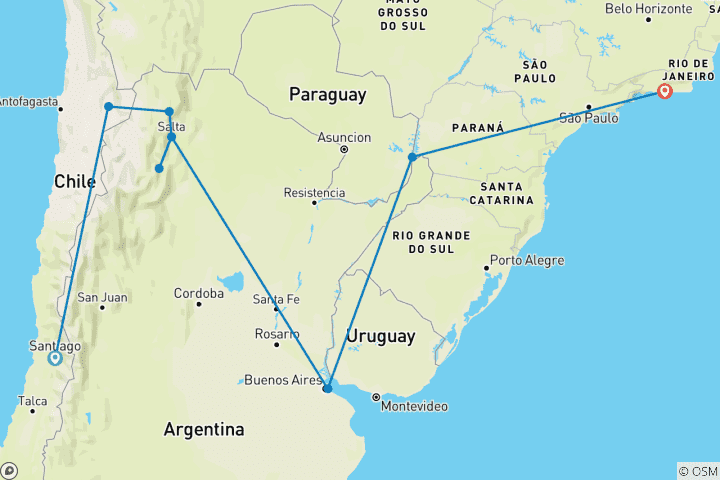 Map of Sudamerica: Between Desert, Wine & Waterfalls