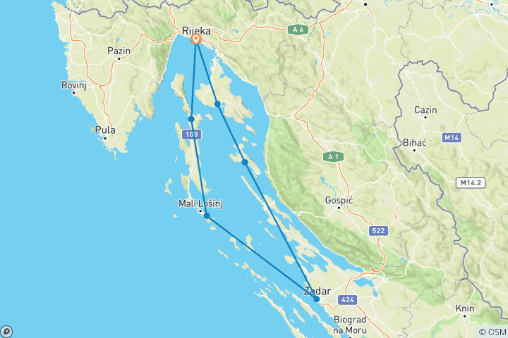 Carte du circuit Croisière Riva de/à Rijeka